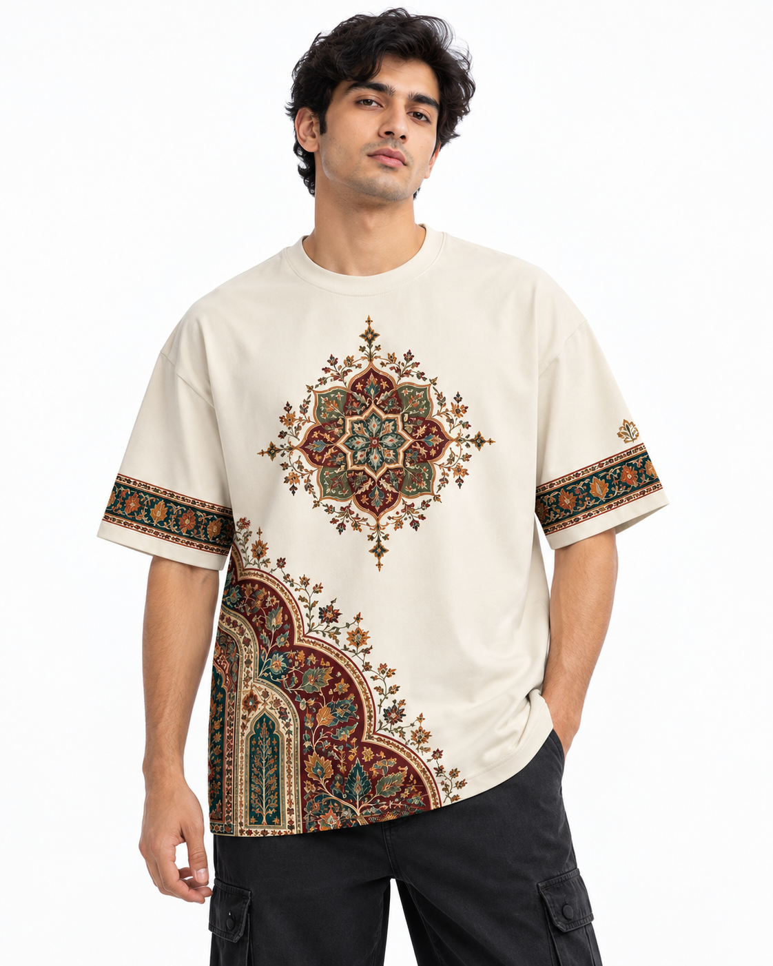 XABARWAN™ Mehrab Oversized T-Shirt for Men 240 GSM Premium Off-White