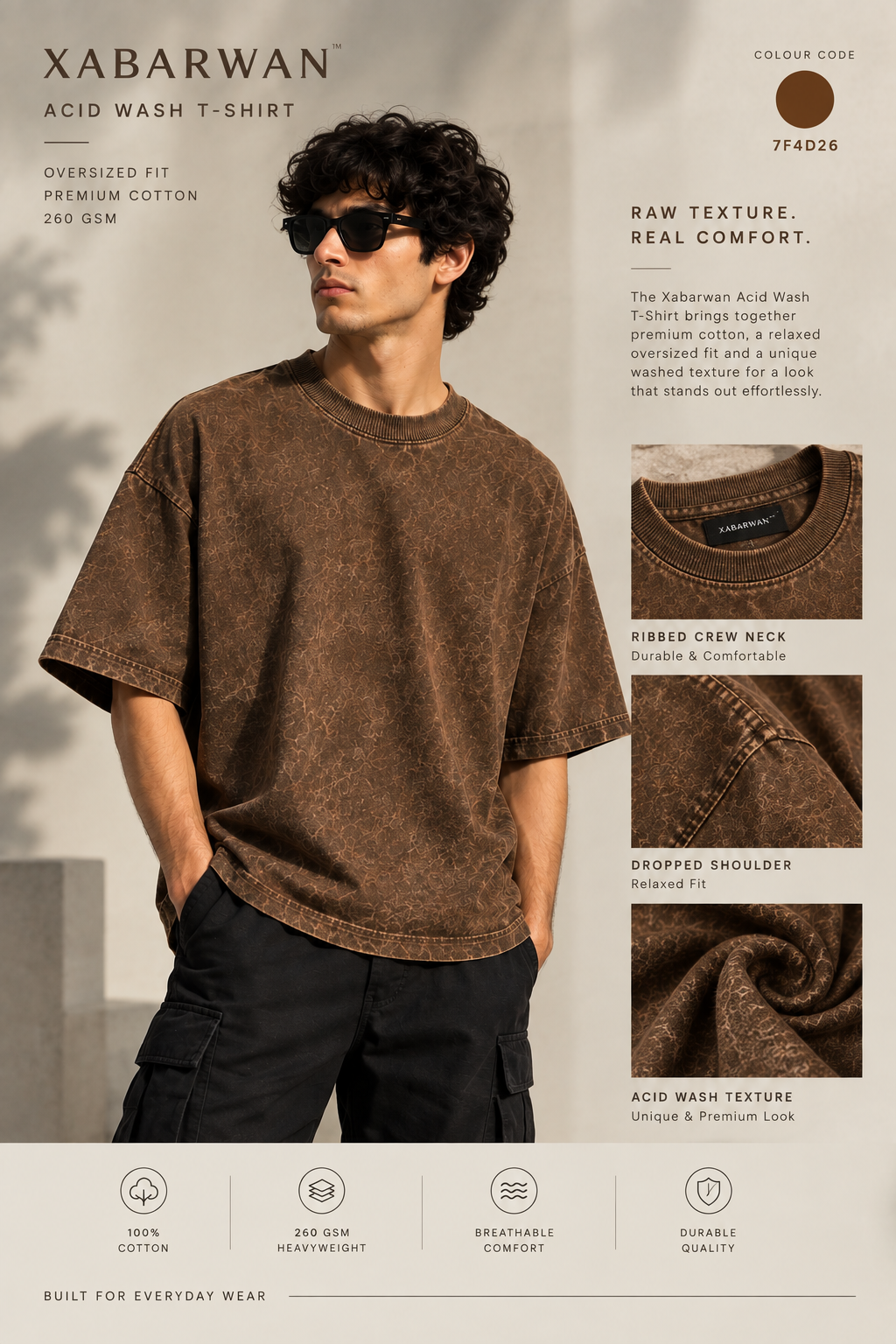 XABARWAN™ Premium 260 GSM Oversized Acid Wash T Shirt