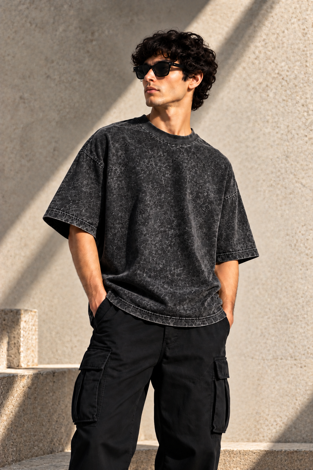 XABARWAN™ Premium Black 260 GSM Oversized Acid Wash Tshirt