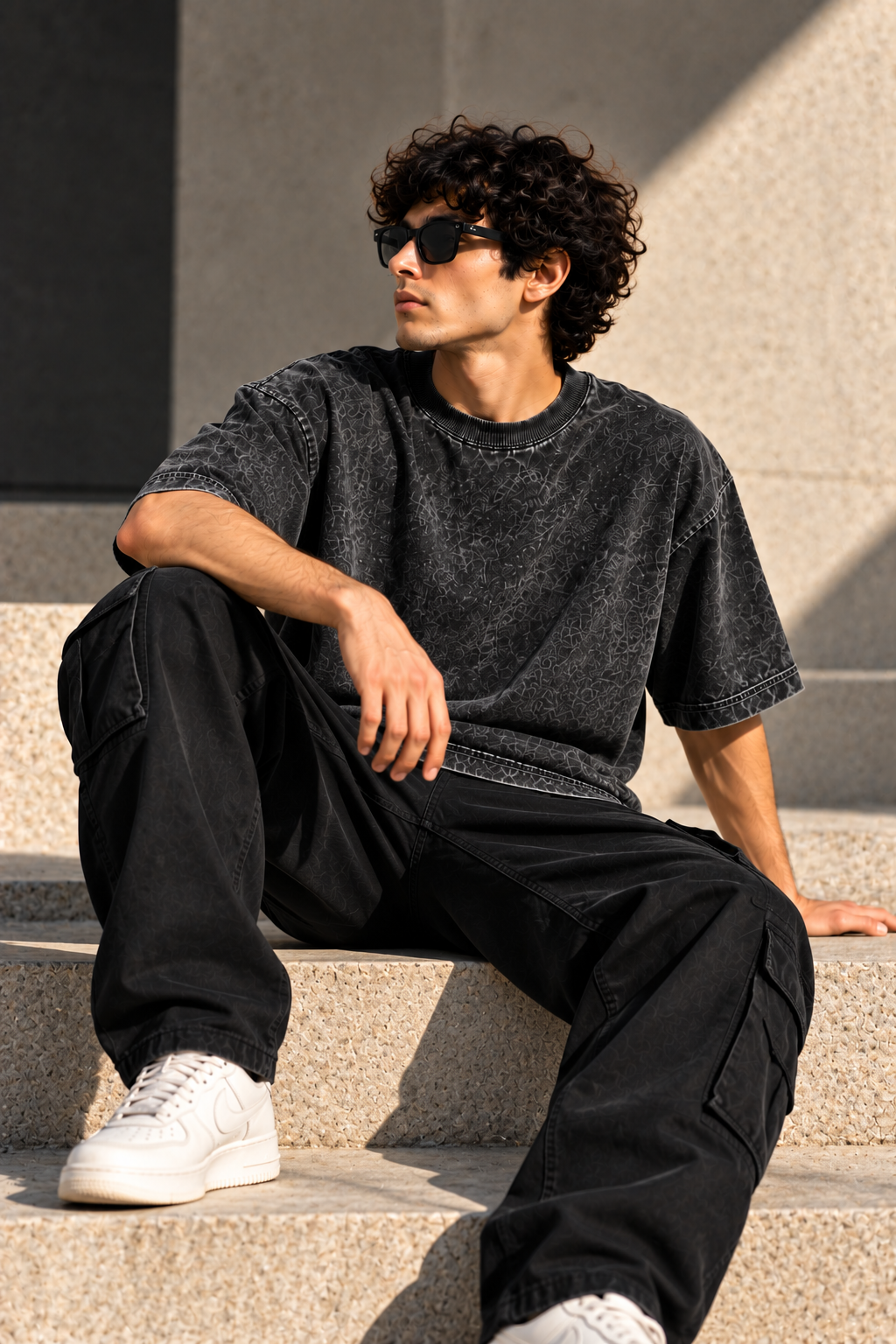 XABARWAN™ Premium Black 260 GSM Oversized Acid Wash Tshirt