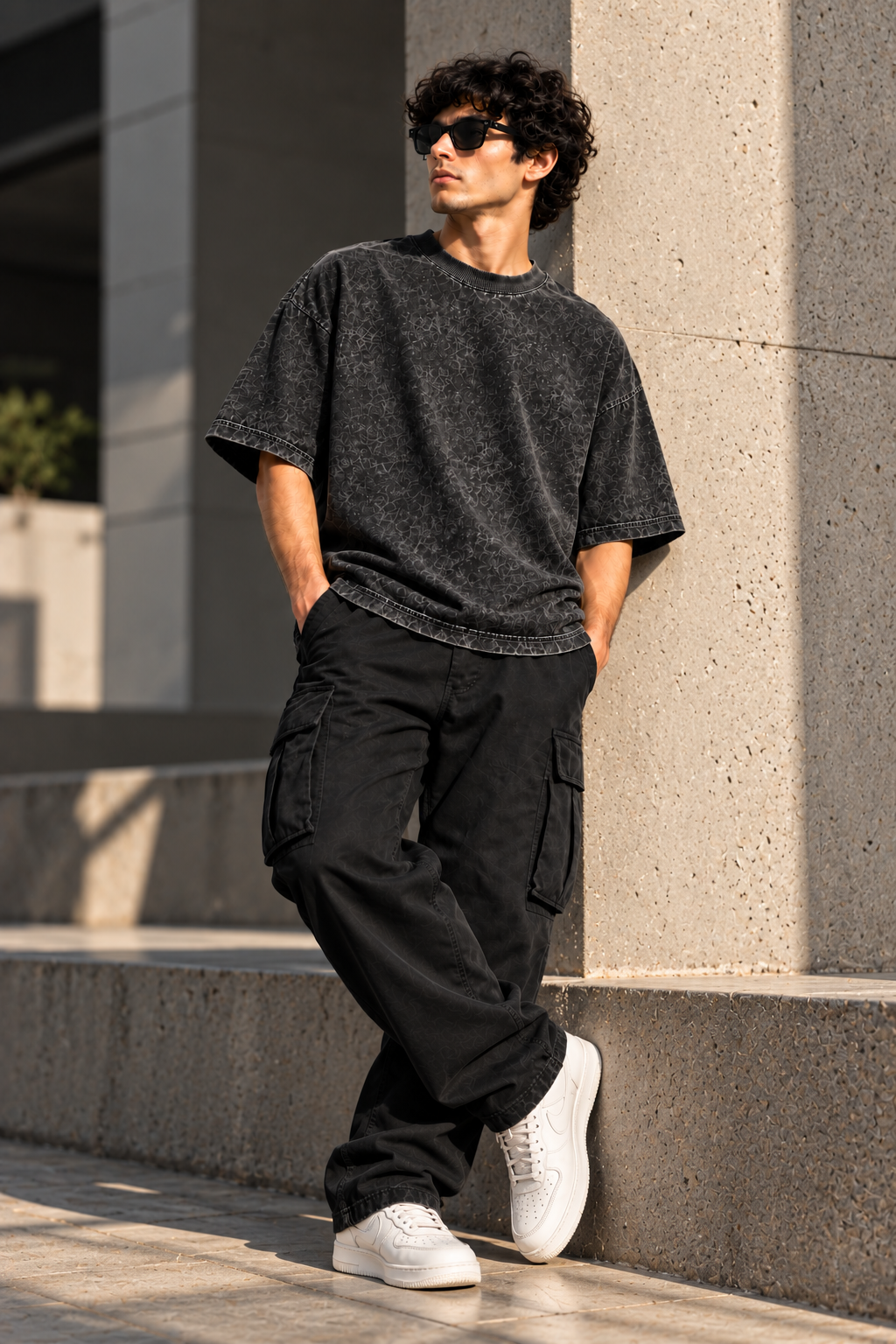 XABARWAN™ Premium Black 260 GSM Oversized Acid Wash Tshirt