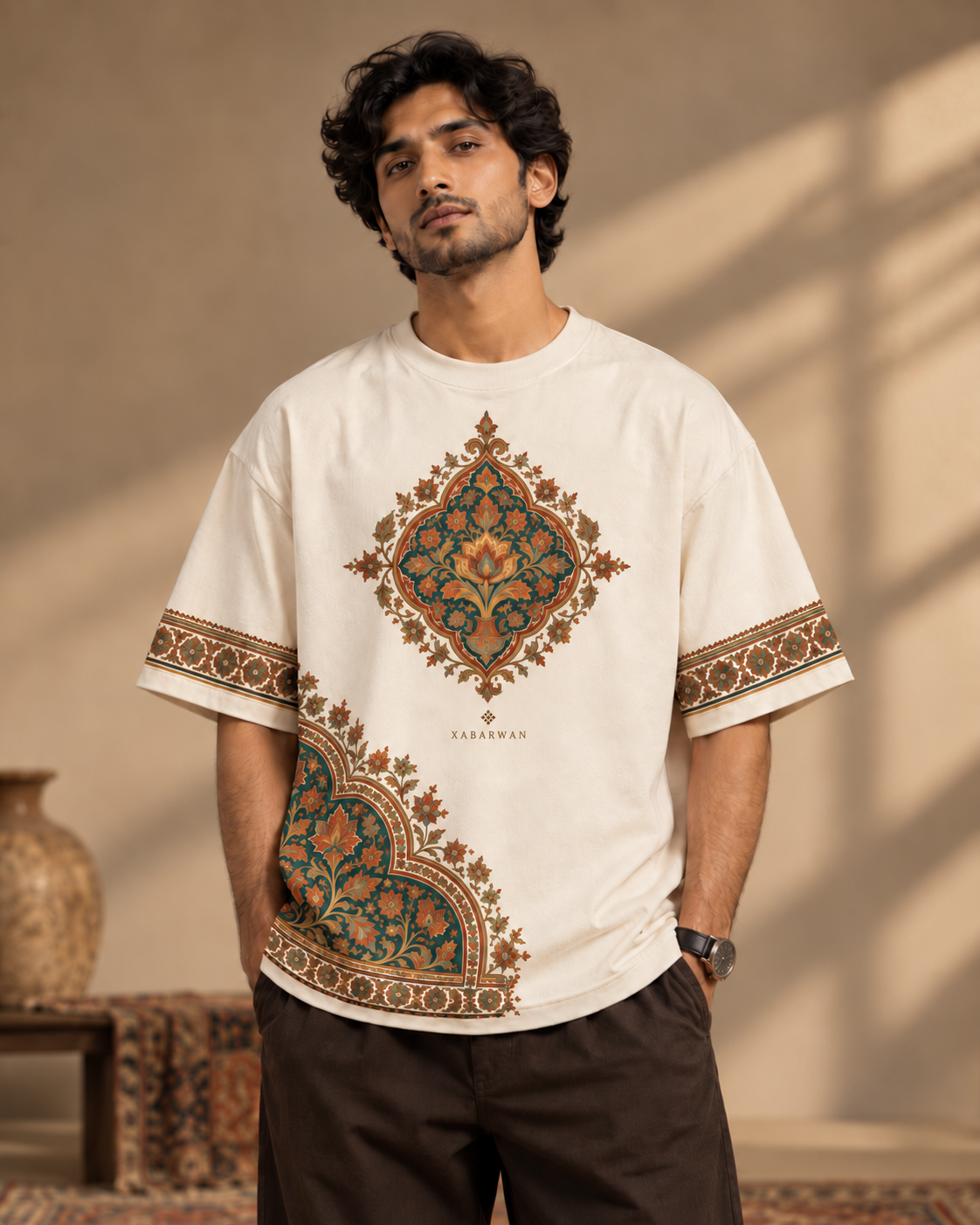 XABARWAN™ Naqsh Oversized T-Shirt for Men 240 GSM  Premium Off-White
