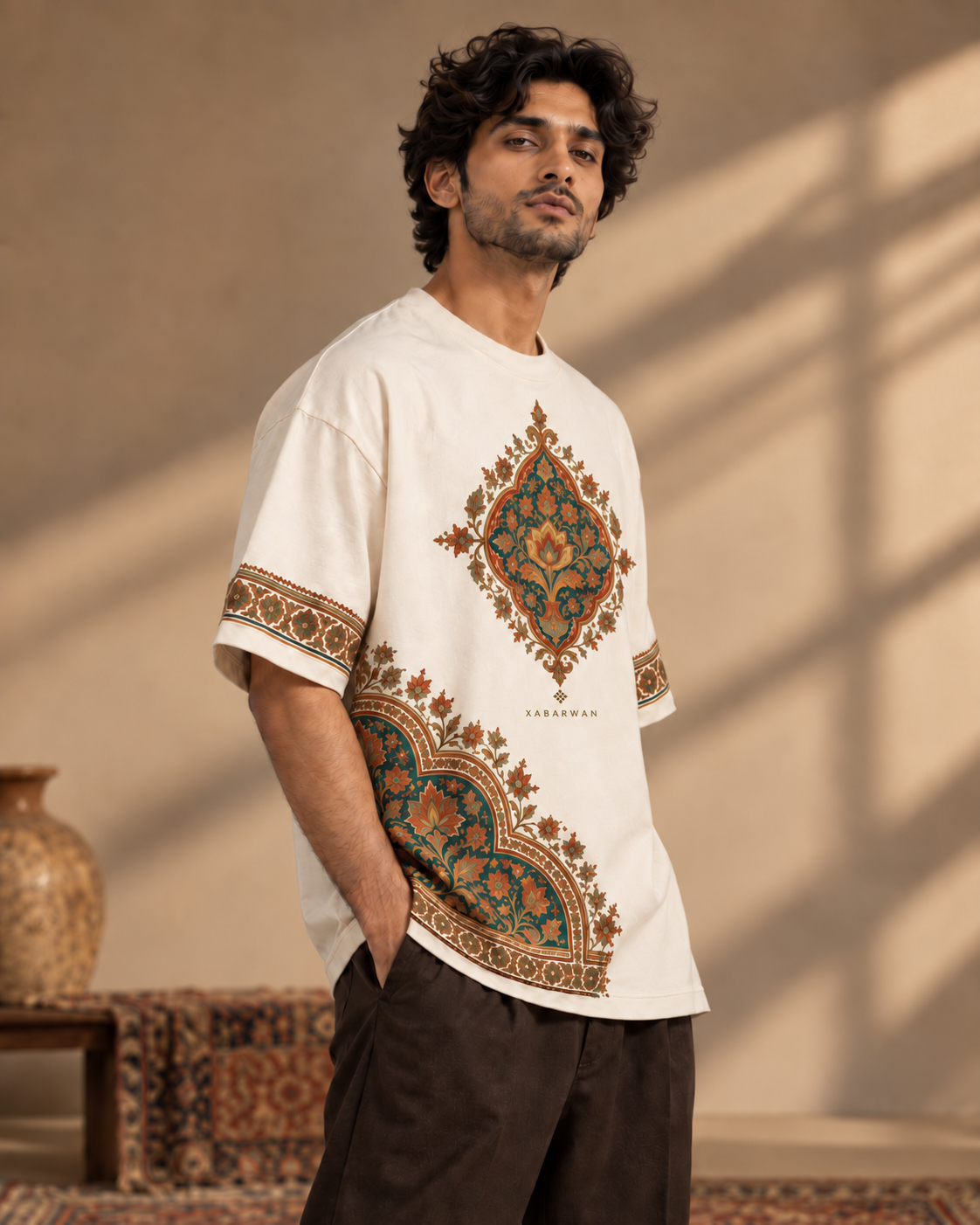 XABARWAN™ Naqsh Oversized T-Shirt for Men 240 GSM  Premium Off-White