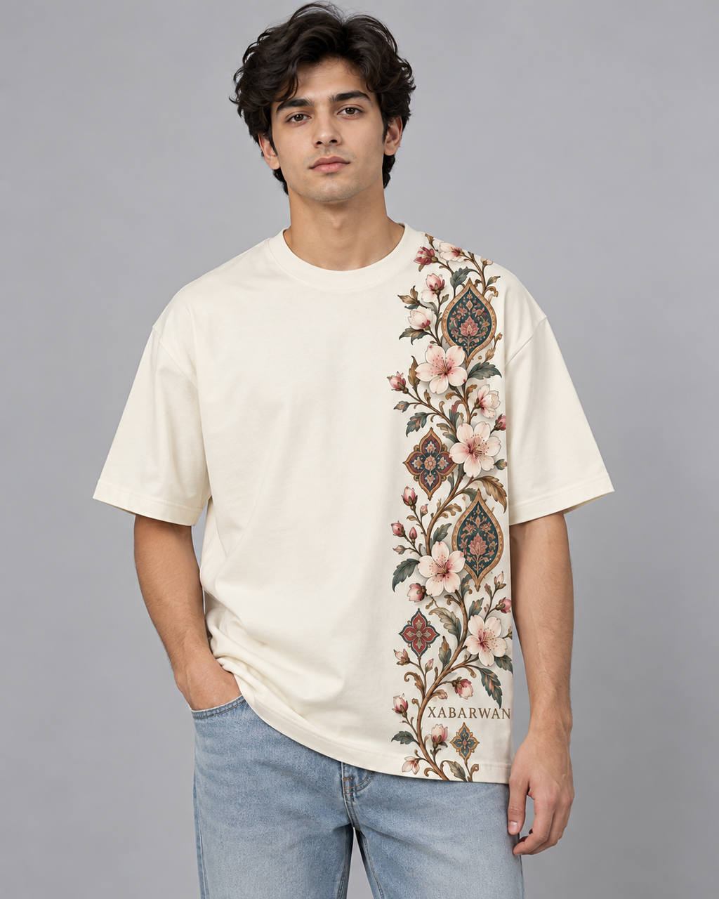 Xabarwan Gulnaar Bloom Heritage Tee – 240 GSM Premium Cotton