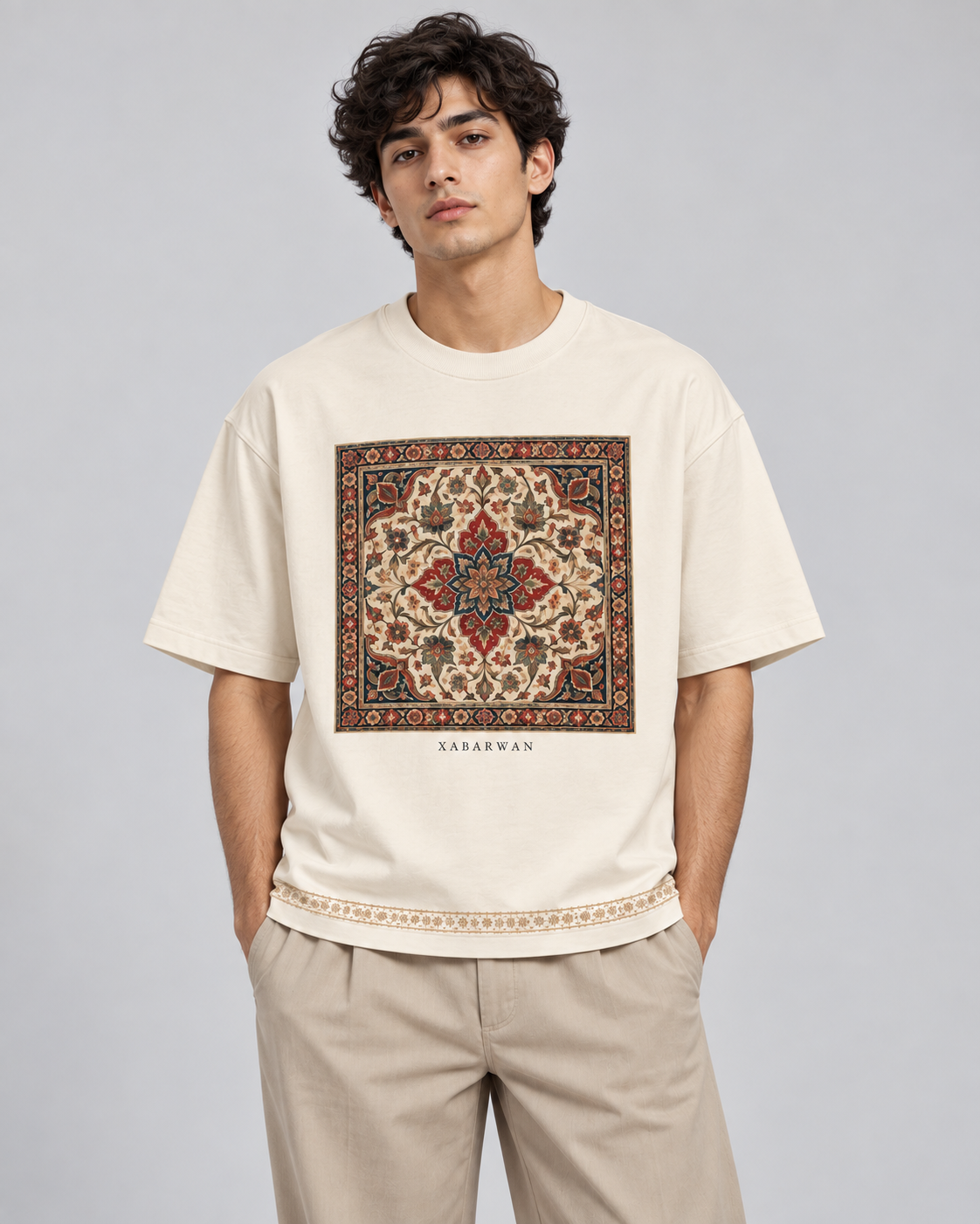 Xabarwan Heritage Carpet Motif Oversized T-Shirt – 240 GSM Premium Cotton