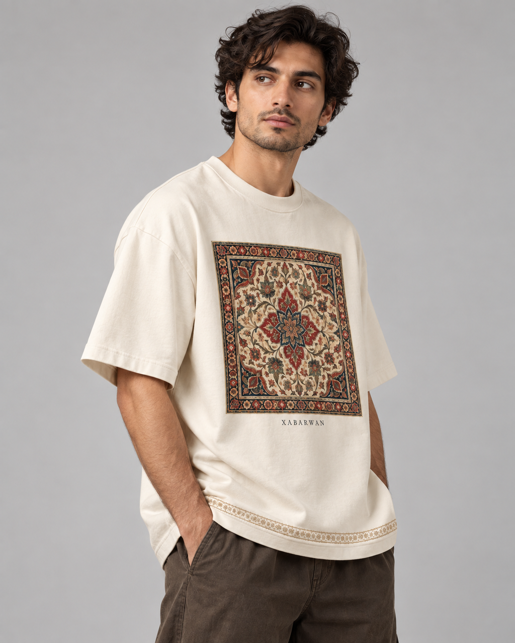 Xabarwan Heritage Carpet Motif Oversized T-Shirt – 240 GSM Premium Cotton