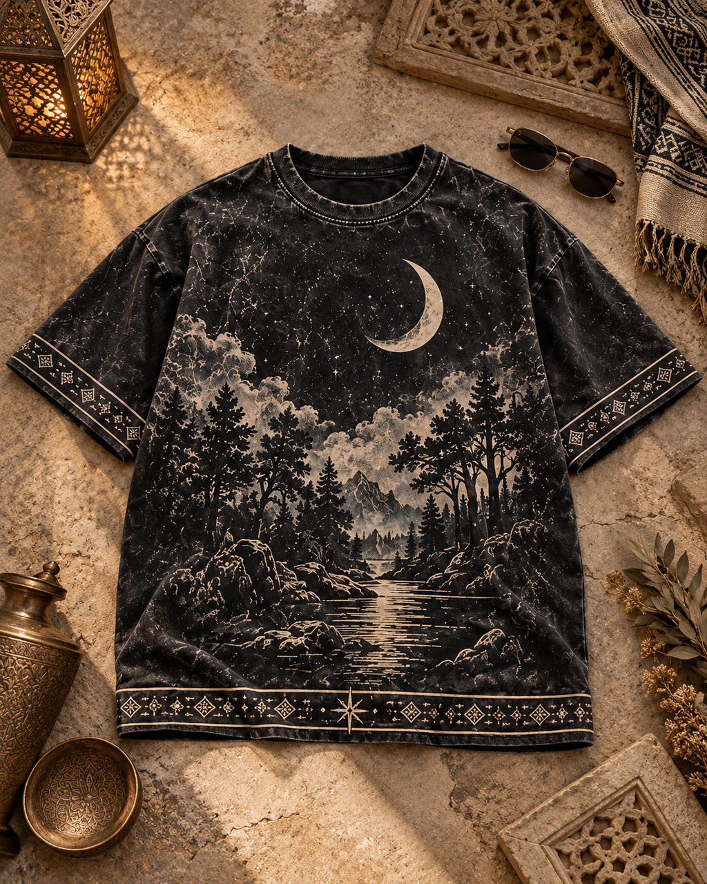 XABARWAN Between Worlds Acid Wash Tee