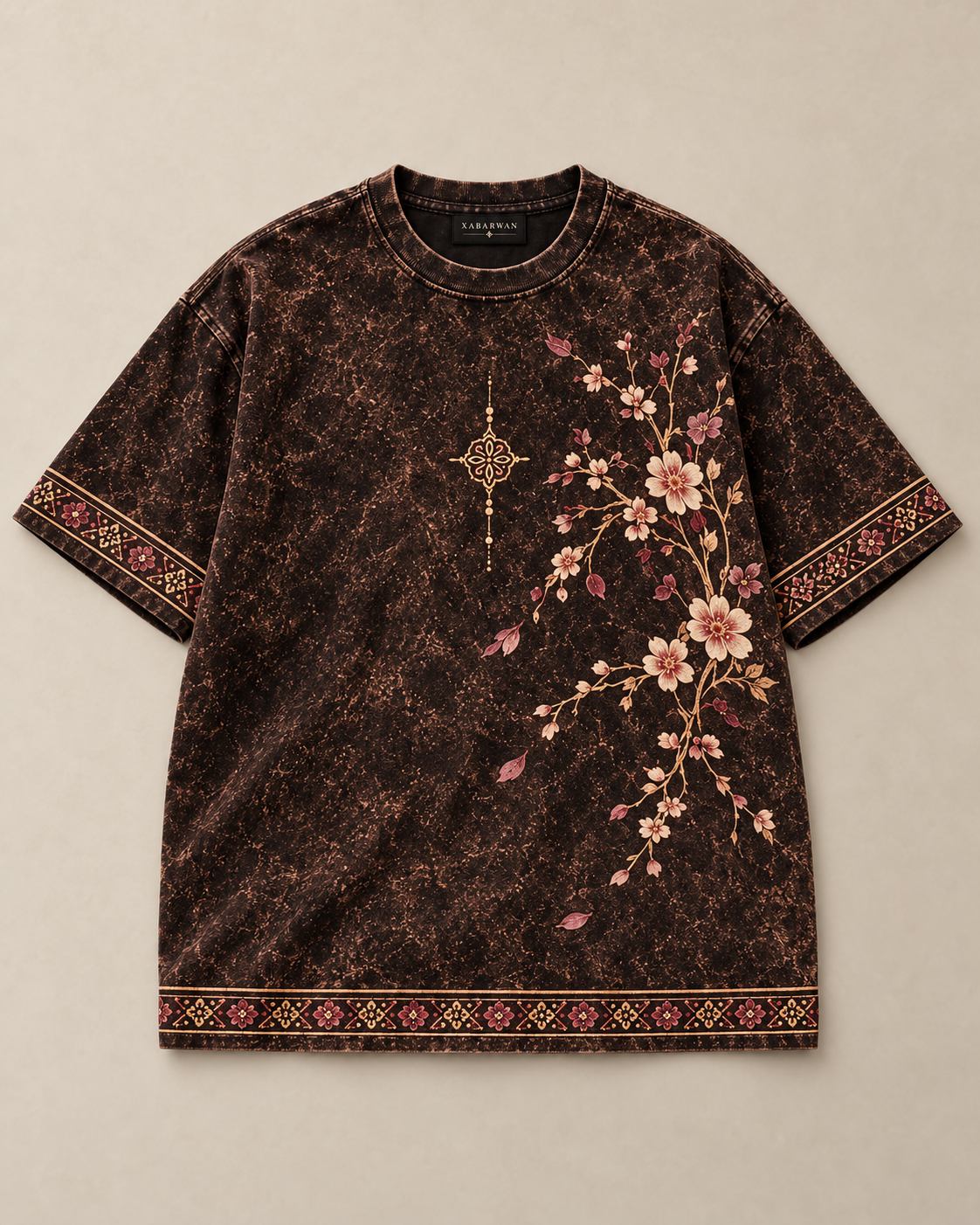 XABARWAN Moonlit Blossom Acid Wash Tee