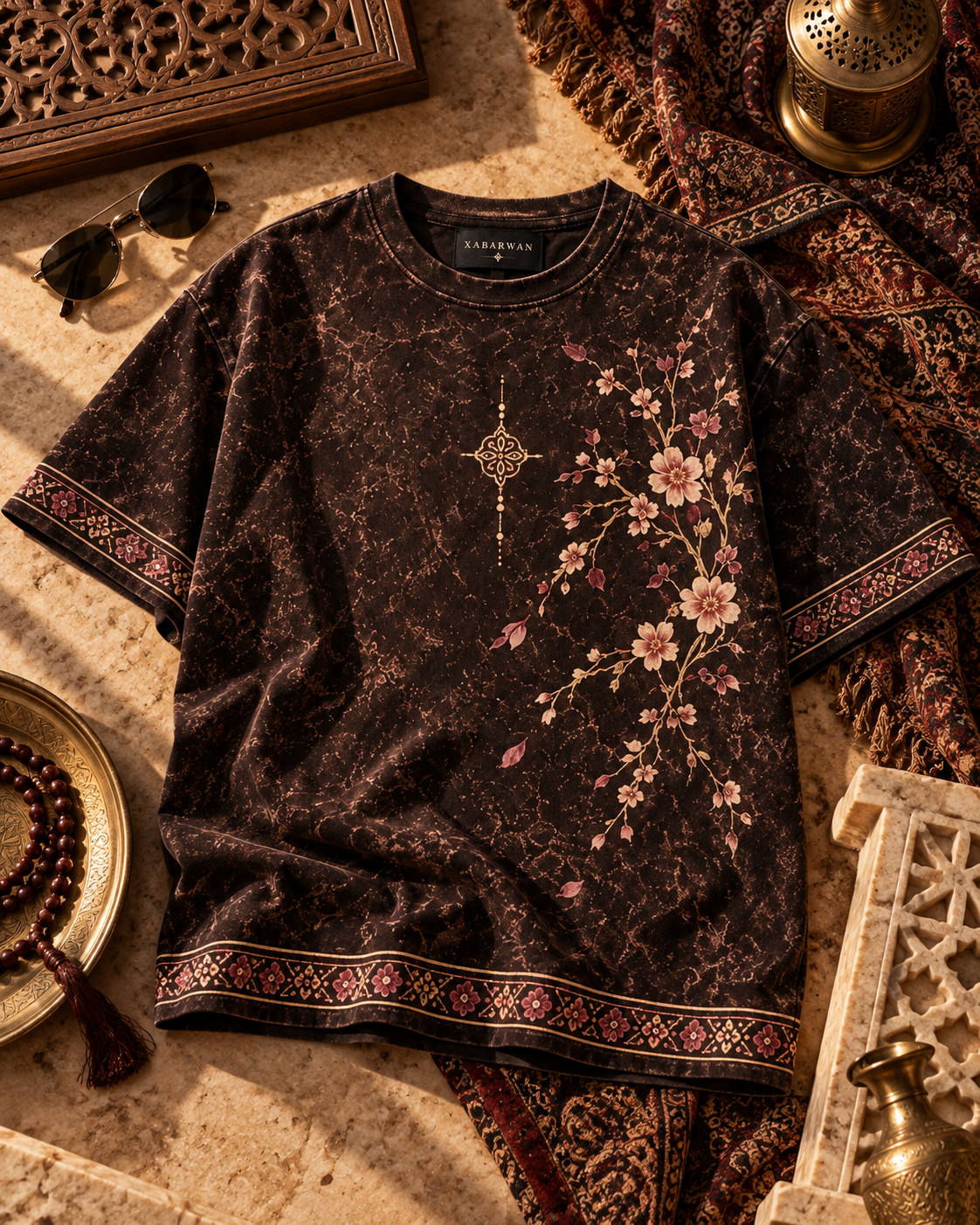XABARWAN Moonlit Blossom Acid Wash Tee