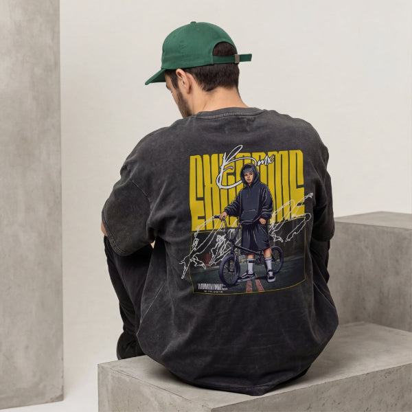 XABARWAN BELIEVE BIKE STONEWASH Oversized T-Shirt