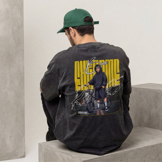 XABARWAN BELIEVE BIKE STONEWASH Oversized T-Shirt