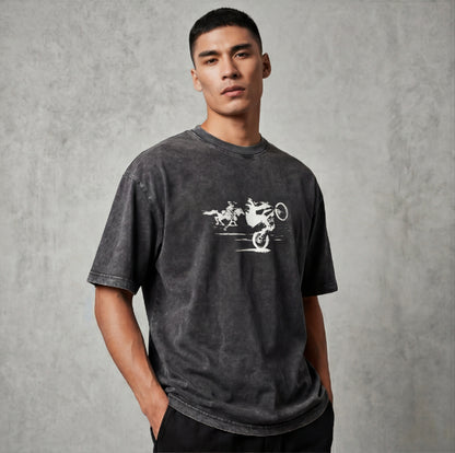 XABARWAN CAR HORSE STONEWASH Oversized T-Shirt