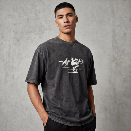 XABARWAN CAR HORSE STONEWASH Oversized T-Shirt