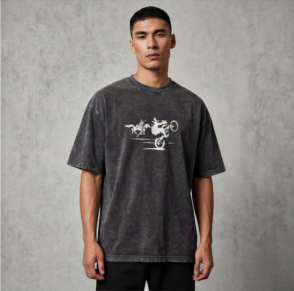 XABARWAN CAR HORSE STONEWASH Oversized T-Shirt
