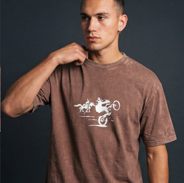 XABARWAN CAR HORSE STONEWASH Oversized T-Shirt