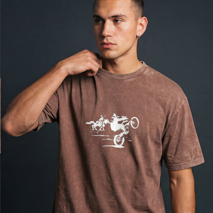 XABARWAN CAR HORSE STONEWASH Oversized T-Shirt