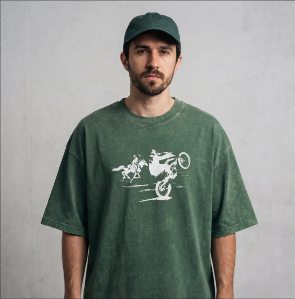 XABARWAN CAR HORSE STONEWASH Oversized T-Shirt