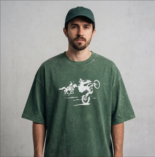XABARWAN CAR HORSE STONEWASH Oversized T-Shirt