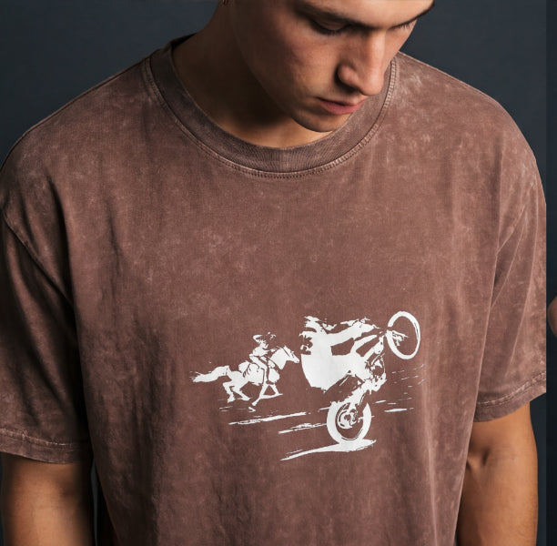 XABARWAN CAR HORSE STONEWASH Oversized T-Shirt