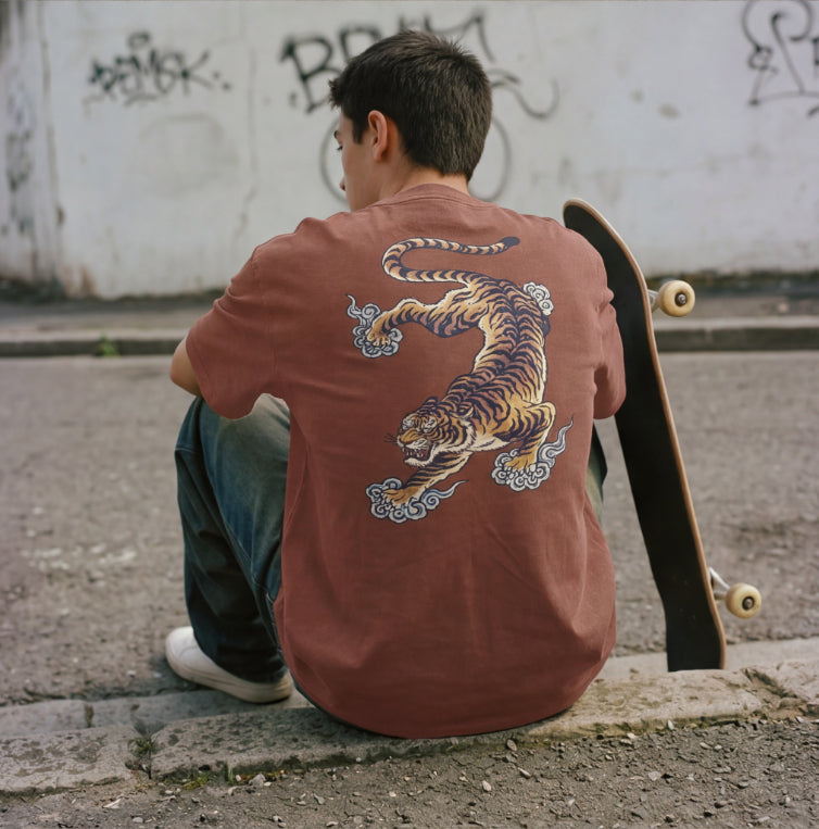 XABARWAN TIGER STONEWASH Oversized T-Shirt